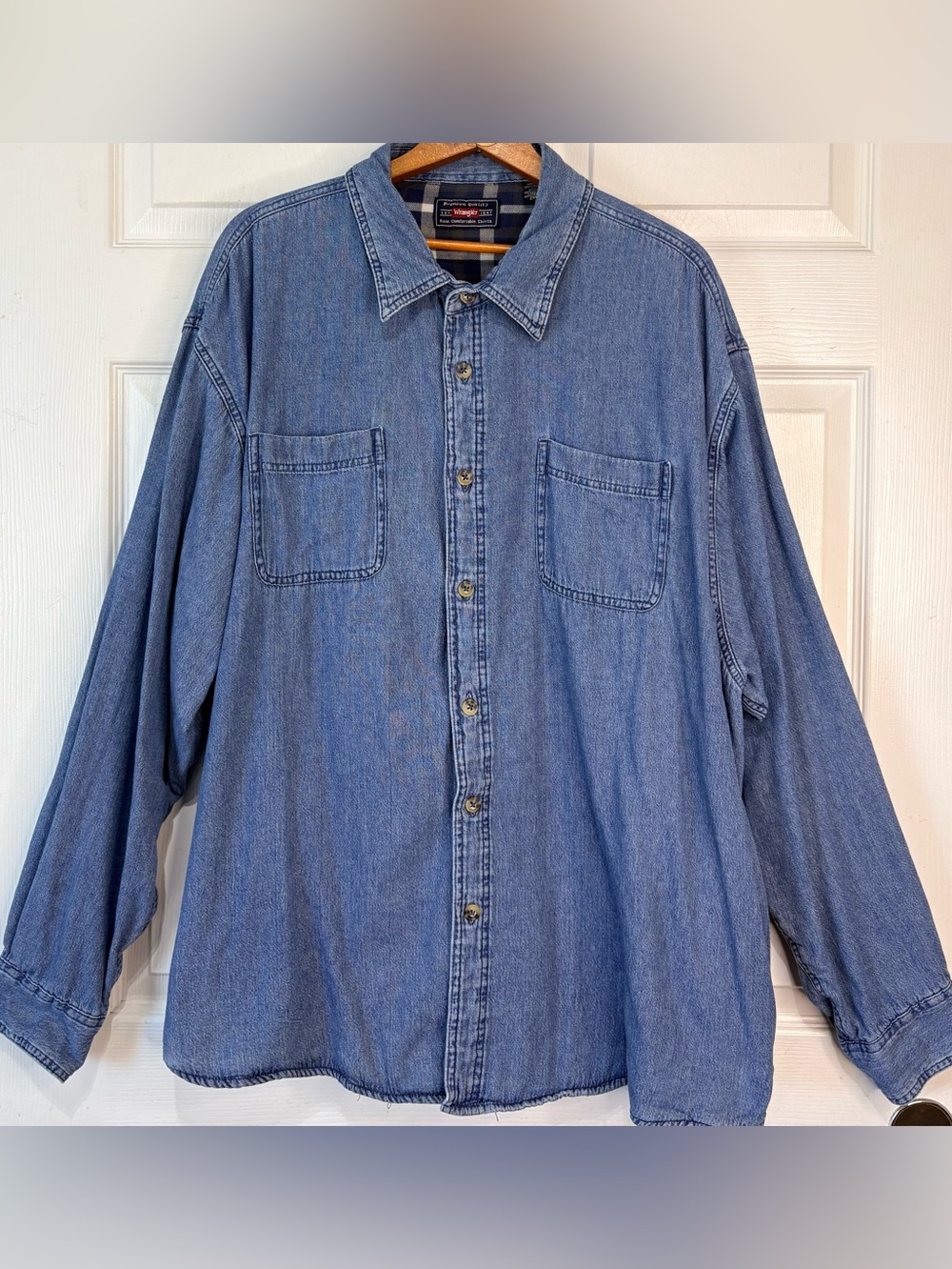 Vintage WRANGLER Mens Denim Shirt Shacket Jacket Flannel Lined Pockets Size 2X